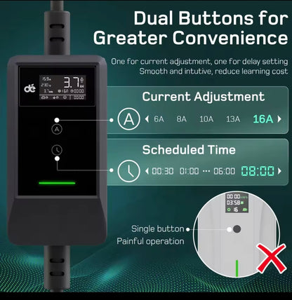 Dé EV Oplader 3.7kW | Schuko | Type 2 | Draagbaar | Instelbaar 6A-16A | 7-25m kabel