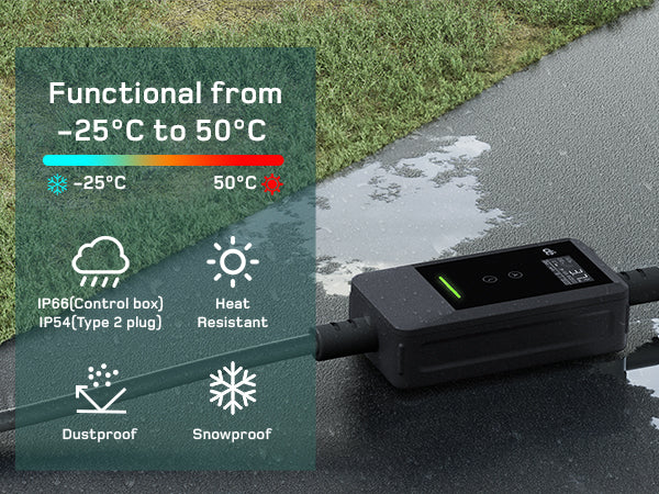 Dé EV Oplader 3.7kW | Schuko | Type 2 | Draagbaar | Instelbaar 6A-16A | 7-25m kabel