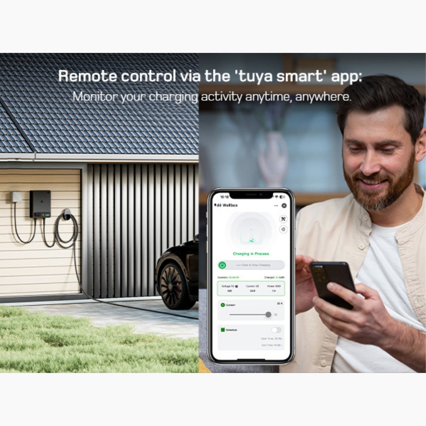 Wallbox Home 7,4 kW – Slimme EV Lader met App & RFID | Type 2 | Zwart/Wit - BlackCharge 5 meter / Zwart