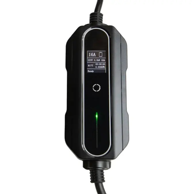 BlackCharge mobiele lader aangesloten op een EV via een gewoon stopcontact