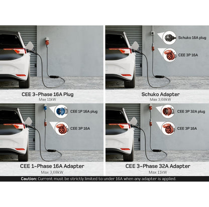 dé® 11kW Mobiele EV Thuislader – Type 2 | 7m–25m | Incl. CEE–Schuko verloop & kabelhouder