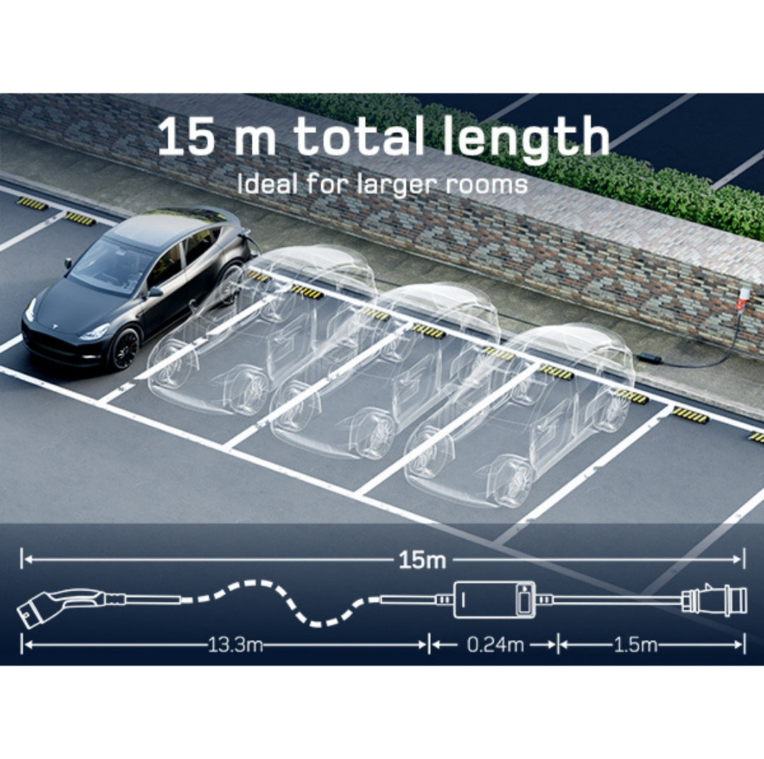 dé® 11kW Mobiele EV Thuislader – Type 2 | 7m–25m | Incl. CEE–Schuko verloop & kabelhouder