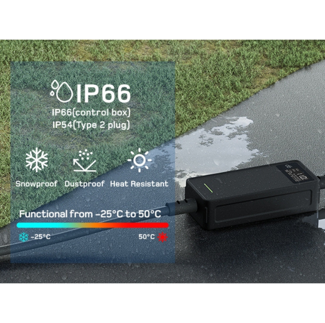 dé® 11kW Mobiele EV Thuislader – Type 2 | 7m–25m | Incl. CEE–Schuko verloop & kabelhouder