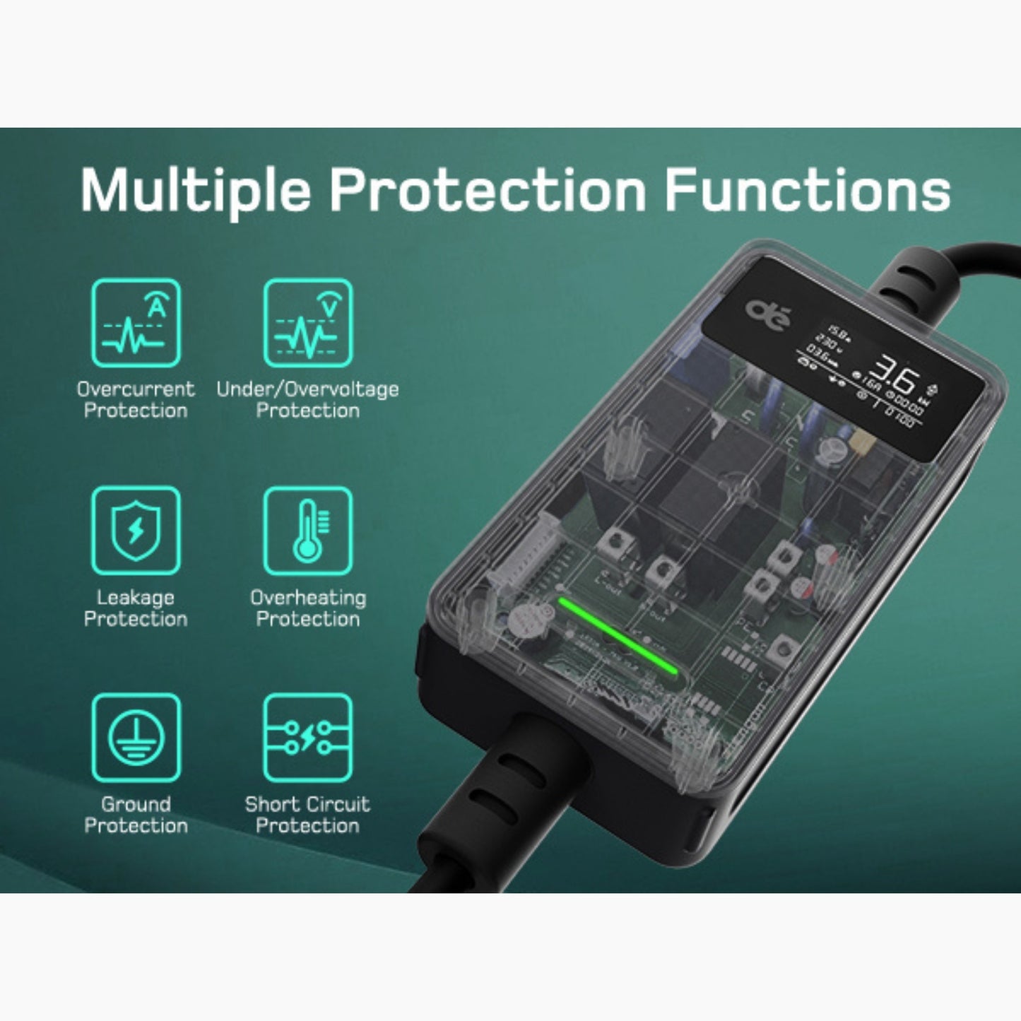 Dé EV Oplader 3.7kW | Schuko | Type 2 | Draagbaar | Instelbaar 6A-16A | 6-25m kabel - BlackCharge 6 meter