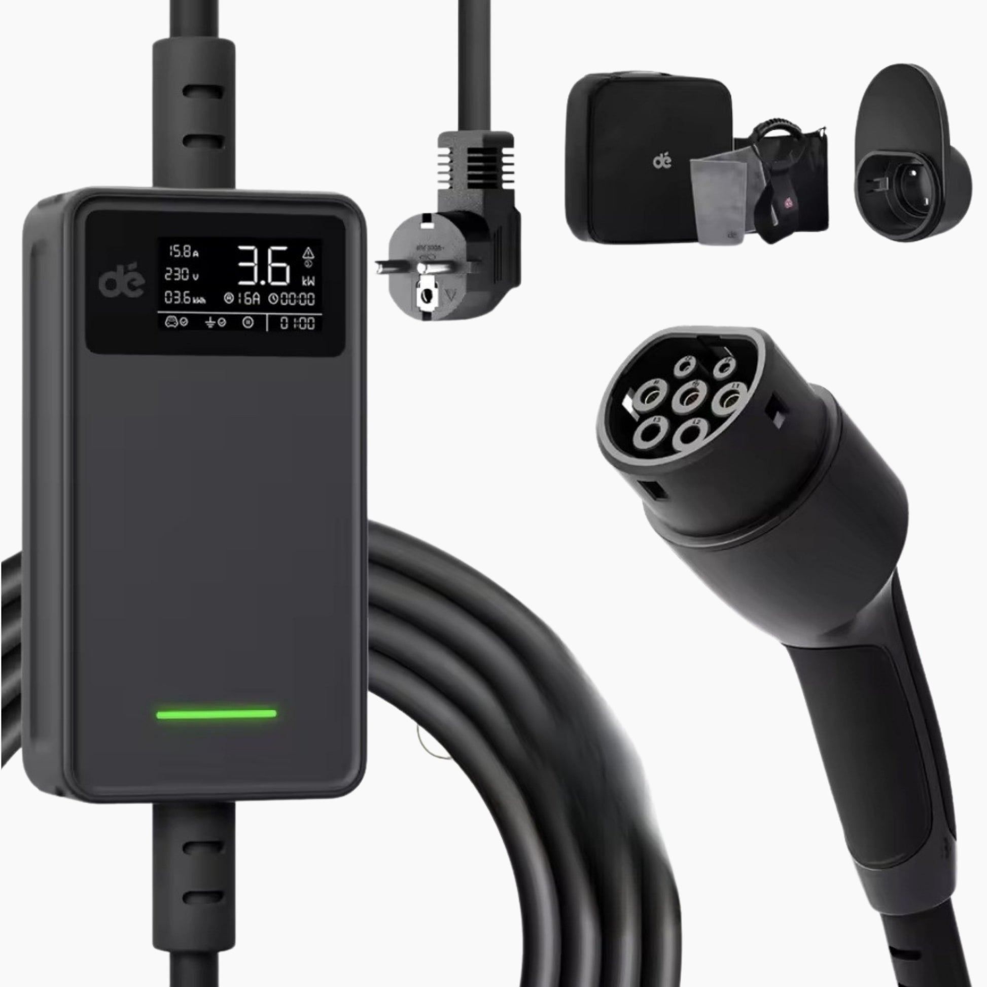 BlackCharge® EV Oplader 3,7kW – Type 2 naar Schuko